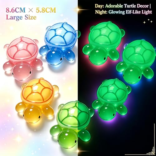 5 Pcs Large Glow in The Dark 3D Resin Turtles Miniature Garden Figurines,Accessories for Decorating DIY Dollhouse Fish Tank Fridge Wall Art, Safe, Durable, Non Fading 5 Colors - size: Large