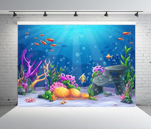 10x8ft Fabric Under The Sea Backdrop for Photography Underwater Scene Colorful Marine Coral Fishes Aquarium Background for Kids Birthday Diving Holiday Party Decor Photo Studio Props - size: 10x8FT
