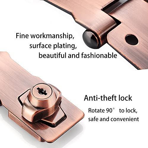 2 Packs Keyed Hasp Locks Twist Knob Keyed Locking Hasp for Small Doors, Cabinets and More,Stainless Steel Steel, Hasp Lock Catch Latch Safety Lock Door Lock with Keys (4inch, Copper) - color: Copper, size: Straight 4 Inch
