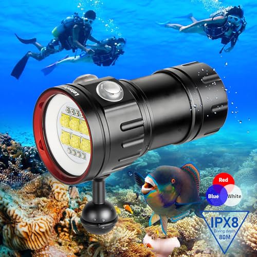 B24 Dive Light Underwater Flashlight 9000Lumens Underwater Video Lights 80m Scuba Dive Light Diving Flashlight for Under Water Sports,Underwater Video Shooting and Photography - color: Sealion B24