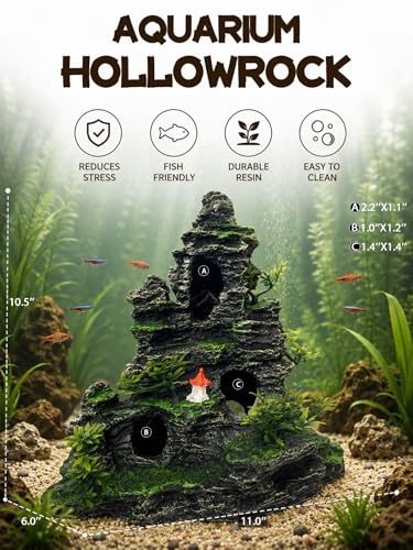 Aquarium Decor - Tall and Large Mountain Rock Ornament for Fish Tank, Aquarium Hideout with Rock Texture for Betta, Guppy, Shrimp - Aquatic Hide Decoration, Fish Hiding House（Red Tower） - color: Large Rock Décor - Red Tower