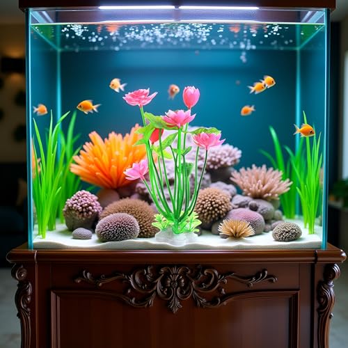 1pc Pink Artificial Water Plants,Plastic Artificial Lotus Fish Tank Ornament,Aquatics Grass Flower Simulation Wedding Favors,Plastic Plants for Party Fish and Aquatic Pets Aquarium Décor