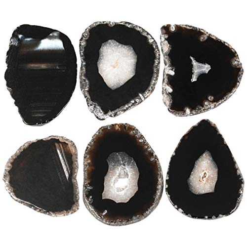 rockcloud 10 Pcs Agate Light Table Slices, Healing Crystals Geode Stones,Irregular Home Decoration Jewelry Making,Black