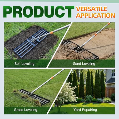 Lawn Leveling Rake 36x10 Inch, 6FT Heavy-Duty Carbon Steel Lawn Leveler – Yard Leveling Rake for Soil, Sand, Grass, Perfect for Lawn Repair, Pit Filling & Garden Maintenance - size: L