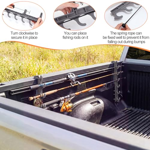 2 Sets Truck Bed Fishing Rod Holder, Holds 4 Rods, Fits 2.36" Thick Rails, Easy Install Kayak & Fly Rod Storage Rack - color: Grey, style: 6 Holes