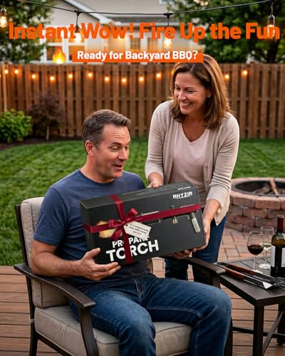 Powerful Propane Torch Gun, Flame Thrower Gun, Blow Torch Gun with Safety Lock, One-Touch Max Flame up to 3272°F/1800°C, Adjustable Fire Starter for Grill, Charcoal, Fire Pit, Fireplace, BBQ, Camping