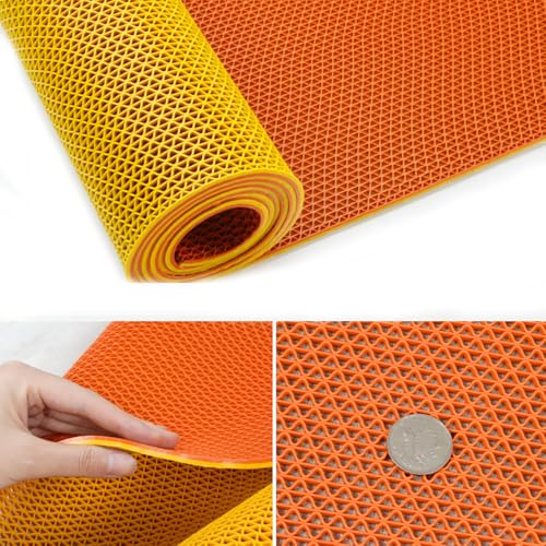 PVC Drainage Floor Mat Non-Slip Commercial Wet Area Mat for Outdoor and Indoor Restaurant Kitchen Bar Swimming Pool Splash Matting Water Drain Flooring Mat (Orange and Yellow, 3FTX11FT) - color: Orange and Yellow