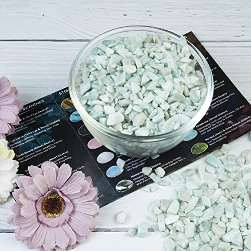 Crocon 1/2 LB Crushed Amazonite Chips Bulk Stone 1100+ Carats Natural Quartz Pieces Irregular Shape Gemstone Tumbling Cabbing Gem Mining Chakra Balancing Reiki and Crystal Healing Home Office Décor - color: Amazonite Chips, size: 1/2 Pound