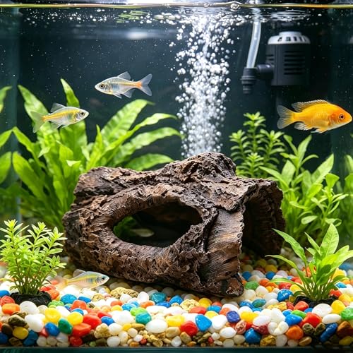 Aquarium Decoration Cave Resin Hollow Tree Trunk Log Terrarium Ornament Fish Tank Hideout for Betta Cichlid Shrimp Small Reptile Gecko