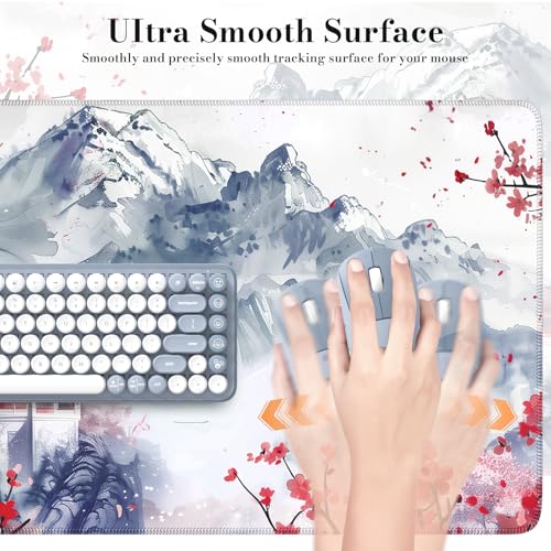 iCasso Desk Protector Mat, Large Japanese Mouse Pad, Stable Rubber Base Mousepad with Stitched Edges, Keyboard Mouse Mat Desk Pad for Work, Game, Office, Home(Sakura) - color: Sakura