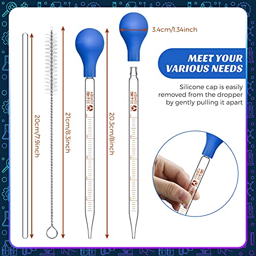 Weewooday Glass Droppers Pipettes Back to School Lab Dropper Glass Liquid Pipette with Big Rubber Hats 20 cm Stir Rod Washing Brush Transfer for Liquid Essential Oil(16 Pieces,Blue,10 ml) - color: Blue, size: 10 ml