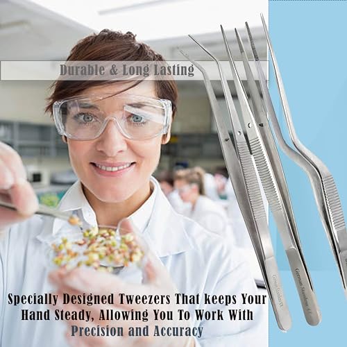 Lab Tweezers High Precision Forceps, 6" (15.2 cm), Fine Strong Point tweezers, Stainless Steel (6" Set of 3pcs) - size: 6" Set of 3pcs