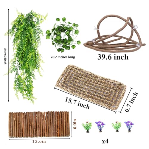 Bearded Dragon Tank Accessories, Reptile Mat Hammock Plants Bridge Jungle Climber Vines Terrarium Decorations for Leopard Gecko, Hermit Crab Lizard Snake (9 PCS Without Reptile Mat) - color: 9 Pcs Without Reptile Mat