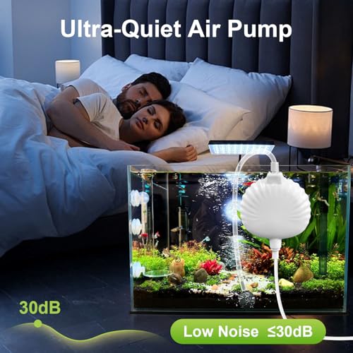 Mini Aquarium Air Pump - Ultra Silent Aerator for 1-15 Gallon Fish Tanks, 0.45L/min 1.3W with Air Stone and Tubing - White