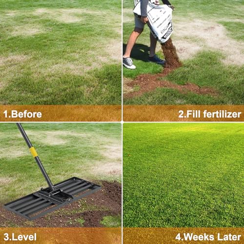 Lawn Leveling Rake, 60 inch 27"x10" Levelawn Tool, Heavy Duty Effort Saving Lawn Level Tool, Stainless Steel Handle Lawn Leveler for Yard Garden Golf Course, Ease Level Soil Sand Dirt Surfaces