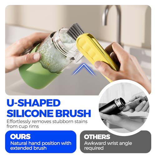 6 Pack Holikme 4 in 1 Cup Lid Cleaning Brush Set with 3 Straws, Multifunctional Bottle Brush, Silicone Cup Lid Gap Cleaner, Durable Bristle Crevice Cleaning Brush, Yellow - color: Yellow