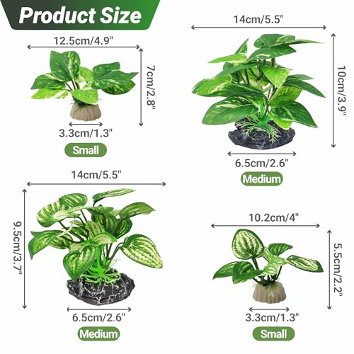 GOZILLA Silk Fish Tank Plants,Reptile Artificial Plant,Reptile Plants for Terrarium,Aquarium Decorations Accessories Set,Resin Pedestal Silk Aquarium Plant for Fish Tank.(4PCS/A-Set) - color: 4pcs/A-set