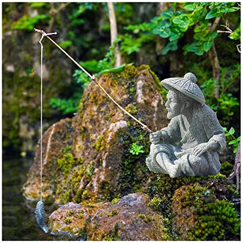 livelyfish Mini Fisherman Statue Asian Zen Decoration Sitting Fishing Figurines Sandstone Vintage Ornament for Aquarium Fish Tank Pot Garden Home Japanese Decor (A) - color: A