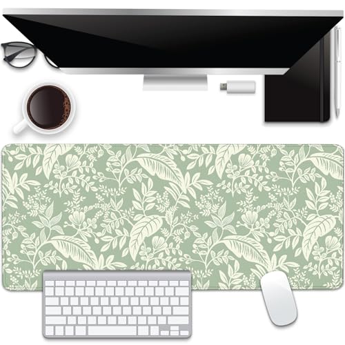 Green Plants Desk Pad Mouse Pad,Large Natural Fresh Mouse Mat with Stitched Edges,Non-Slip Rubber Base Elegant Mousepad for Office PC Keyboard Laptop and Home Work Desk Mat(27.5X11.8 in) - color: Green Plants