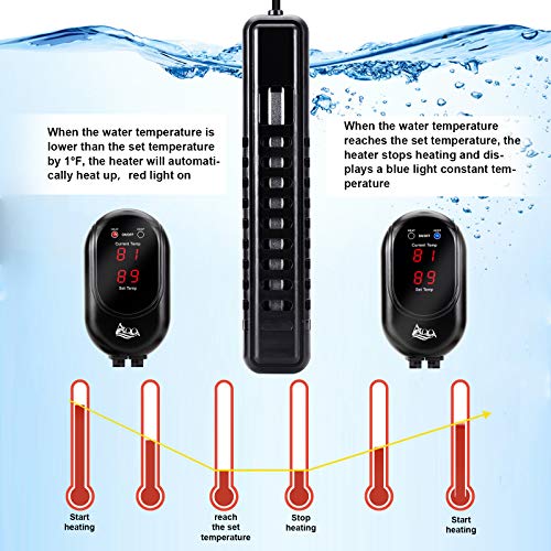 AQQA Submersible Aquarium Heater,100W/200W/300W/500W/800W/1000W/1200W Fish Tank Heater,External Temperature Controller LED Temperature Display,Suitable for Saltwater and Freshwater(100W) - size: 100W (for 25-35 gallon)