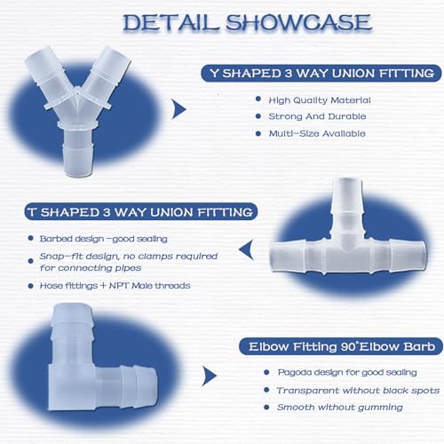 42PCS Plastic Hose Barb Fittings, T/Y Shaped Aquarium Airline Tubing Connectors, 90 ° Elbow Barbed Hose Fittings, Barb Joint Splicer Mender Adapter Union for Low-pressure air, aquarium aeration.
