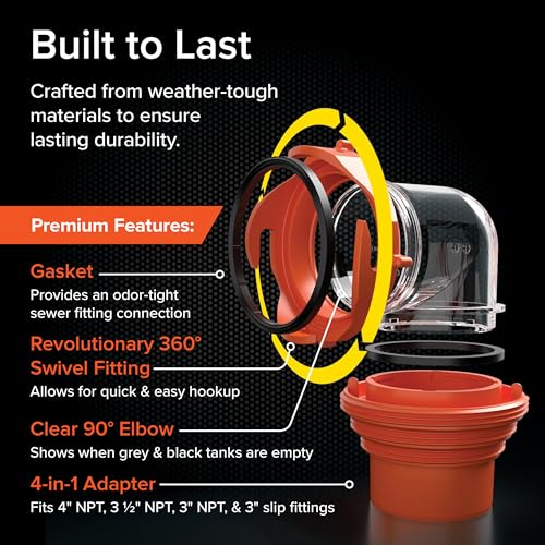 Camco RhinoFlex Clear RV Sewer Hose Elbow with 4-in-1 Adapter,Features a 360-Degree Fitting Rotation and Built-in Gasket for Odor-Tight Protection-Fits 4 Sizes of Dump StationInlets(39736),(Pack of 4) - size: One Size (Pack of 4)