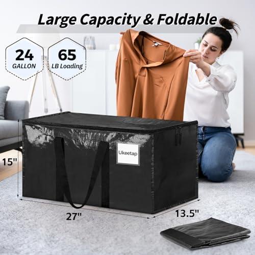 8 Pack Extra Large Heavy Duty Moving Bags, Black Storage Bins with Lids, Reinforced Handles & Heavy-Duty Zippers Moving Boxes Storage Bags Totes for Clothes Packing, Dorms, College Supplies, Black - color: Black, size: 8 Pack
