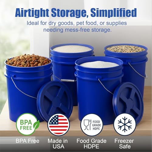 ePackageSupply 5 Gallon Bucket - Food Grade Bucket with Airtight Gamma Seal Screw-On Lid, BPA-Free, Heavy-Duty 90 Mil HDPE Plastic, Bulk Storage, Durable Container, Made in USA, Blue/Blue, 1 Pack - color: Blue/Blue, size: 1 Pack