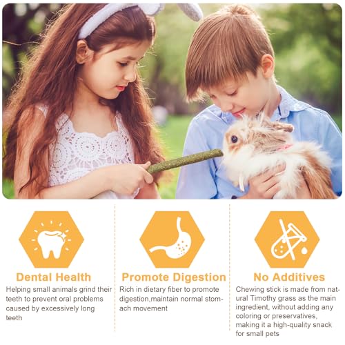 VESPRO 52Pcs Rabbit Chew Sticks, Guinea Pig Toys, Natural Timothy Grass Molar Teeth Stick, Guinea Pig Timothy Hay, Chew Toys for Bunny, Rabbits, Hamsters, Small Animals Treats - size: 1 Count (Pack of 52)