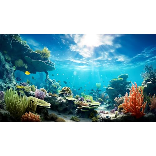 Ocean Floor Fish Tank Background Underwater Coral Reef Stone Aquarium Background Under Water Seaweed Background Cave Sunlight Fish Tank Backdrop Decoration Aquarium Backdrop Durable Vinyl 24x12in - color: Blue_Purple, size: 24(W)x12(H)inches/ 60(W)*30cm(H