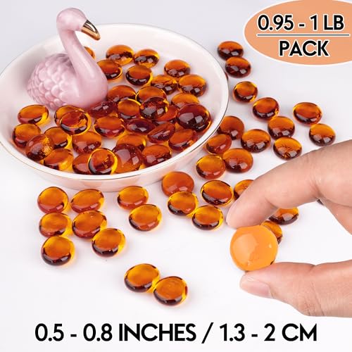1LB Glass Marbles, Transparent and Smooth Flat Glass Beads for Vases, Mosaic Gem Pebbles for Aquarium Decor, Floral Arrangements, Mancala Stones, Vase Filler and Crafts, Orange - color: Orange