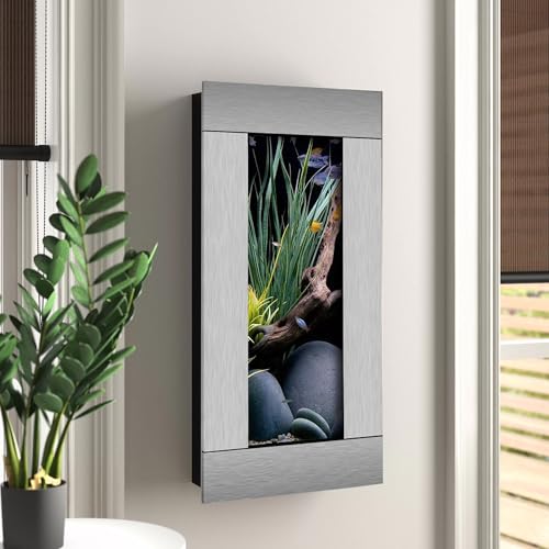 Aussie Aquariums 3.0 Wall Mounted Fish Tank Kit with LED Lighting, Built-in Filter System, Modern Space-Saving Design, Complete Accessories Set (Stainless Steel, Verticali) - color: Stainless Steel, size: Verticali