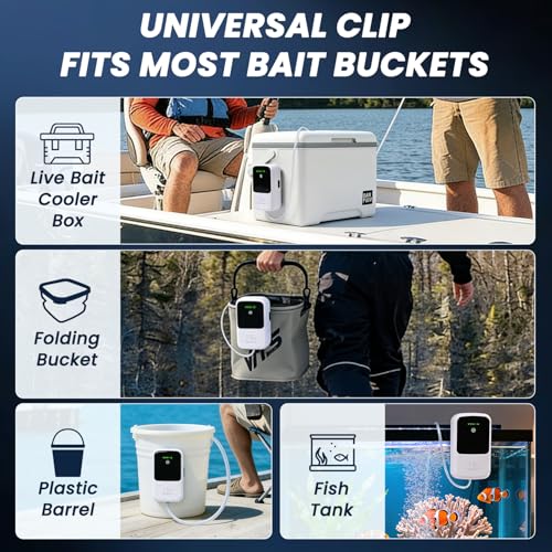Live Bait Aerator Silent Dual Operating Mode Rechargeable Aerator for Fish, Large Capacity Aquarium Air Pump with Universal Clip for Most Bait Buckets - size: 1.5W 1800mAh(1 hoses)
