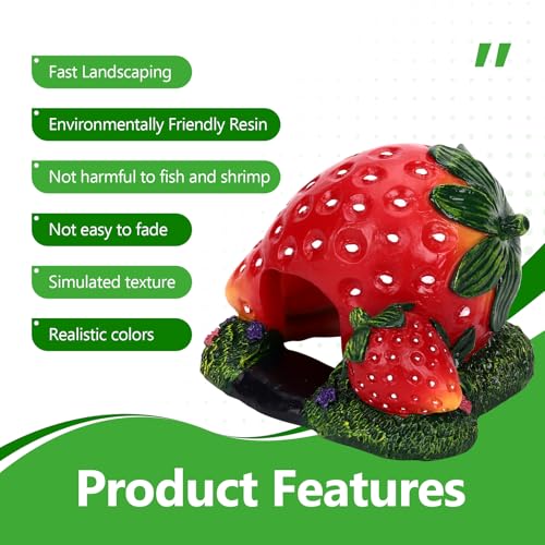 Strawberry Aquarium Decoration Resin-Cute Fish Tank Ornament with Hiding Cave for Betta & Small Fish-Approx. 4.7" L x 4.3" W x 3.5" H (Strawberry) - color: Strawberry