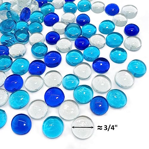 CYS EXCEL Blue Mix Glass Gemstone Beads Vase Fillers (2 LBS) Flat Marble Beads Multiple Color Choices Aquarium Decor Rocks Floral Stones Decorative Mosaic Gem Pebbles - color: Clear&blue Mix, size: 2 lb