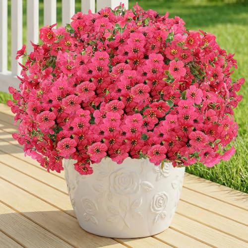 Artificial Flowers Fake Plants for Outdoors Spring Decoration, 13Bundles Silk Realistic UV Resistant Faux Flowers for Outside Planter Porch Yard Patio Garden Home Indoor, Rose - color: Rose, size: Artificial Flowers(13 Pcs)