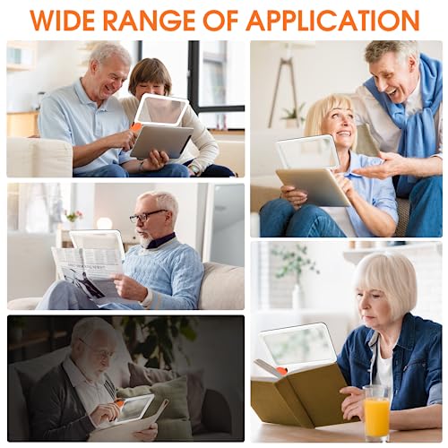 Large Magnifying Glass with Light, Full Page Magnifier 48LED Cold & Warm Light with 3 Modes, Folding Handheld Illuminated Lighted Magnifier for Seniors Low Vision Reading Inspection (Orange)
