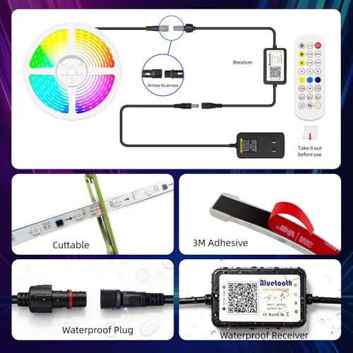 12V RGB+IC Dream Color Chasing Aquarium LED Strip Lights, 16.4FT APP & Remote Control IP68 Fully Waterproof Fish Tank Led Strip Light for RV, Marine, Deck Patio, Pool, Pond, Balcony - size: 16.4FT