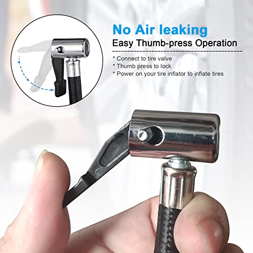 LUMITECO 31" Upgraded Lengthened Tire Inflator Hose Adapter &Converting Nuts, Lock On Air Chuck with Hose and Tire Schrader Valve Fine Thread, for tire pump's Twist On Convert to Lock On Connection