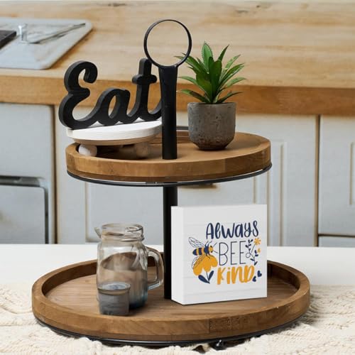 Summer Bee Decorations for Home Cute Bee Sign Honeybee Decor Gifts for Women Positive Quotes Wooden Box Sign Desk Accessories Home Office Teacher Classroom Decor 5 X 5 Inch - color: Be Kind 1