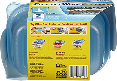 Glad GladWare FreezerWare Food Storage Containers with Lids, Large Rectangle No BPA Plastic for Freezing Soups Meals and Batch Cooking, Crack Resistant, Microwave Dishwasher Safe, 64 Oz, 2 Ct - 6 Pk - size: 2 Count (Pack of 6)