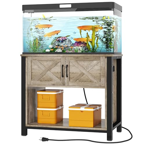 YITAHOME Heavy Duty 40-50 Gallon Aquarium Stand with Power Outlets, Cabinet for Fish Tank Accessories Storage - Metal Fish Tank Stand Suitable for Fish, Turtle, 660LBS Capacity, Wash Grey