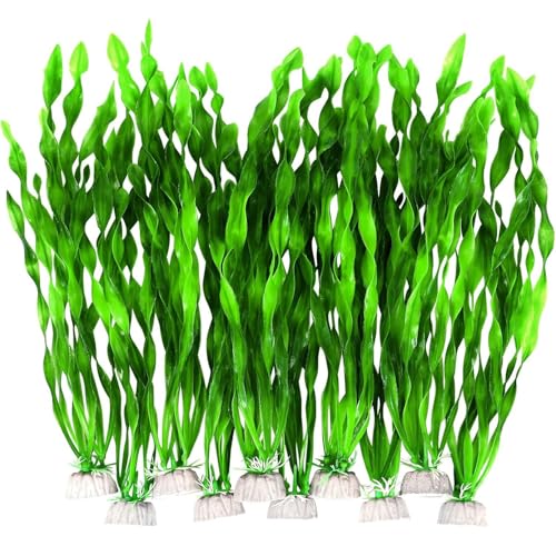 Artificial Aquarium Plants, Green Plastic Fish Tank Decorations, 12 Inch Tall Water Plants with Stable Base, 10 Pack, Safe for Fish (Green) - color: Green