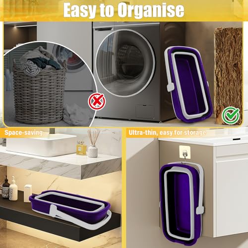 Collapsible Mop Bucket for Cleaning with Handle, Silicone Square Wash Bucket for Windows Cleaning Car Washing,Cleaning Supplies Organizer Plastic Water Bucket - color: Purple