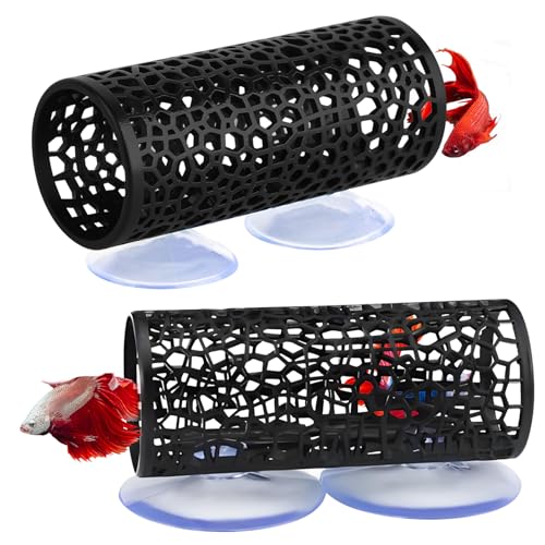 2Pcs Black Betta Aquarium Decoration, Betta Fish Tank Accessories Decoration with Suction Cup, Hidden Decor Habitat Toys for Shrimp Breeding Small Fish Playing & Resting