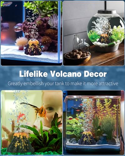 Uniclife Aquarium Volcano Ornament Kit, Fish Tank Decoration Mini Resin Volcanic Decor for Fish Tank Landscape Realistic Mountain with Air Stone Bubbler Airline Tubing Accessories for Oxygenation - color: Yellow, size: Mini