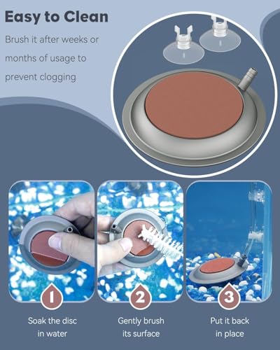 Pawfly Aquarium Air Stone, 3.5 Inch Air Stone Disc with Suction Cups, Bubbler Stone Diffuser Oxygen with Stainless Steel Base for Fish Tank, Buckets & Hydroponic (Pump and Tubing Not Included)