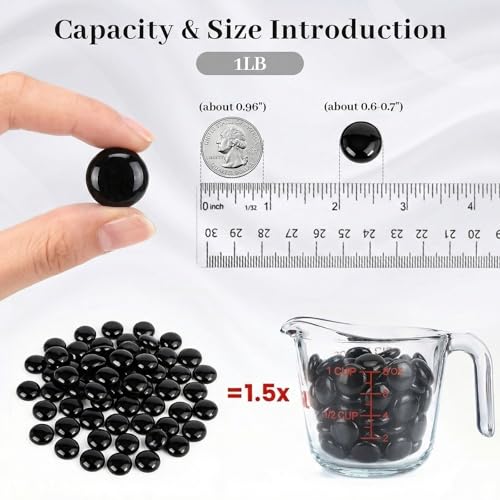 FUTUREPLUSX 1LB Black Flat Glass Marbles, Glass Pebbles Vase Filler, Dark Beads Fishbowl Decorative Gem for Table Scatter Home Decor - color: Black