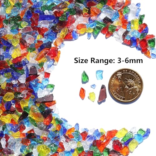 QYGL Crushed Glass for Resin Art, DIY Crafts, and Home Decor - 0.9LB Colorful Broken Glass Pieces 3-6mm, for Vase Fillers, Tabletop Fire Pit, and Aquarium Rocks - color: Colorful