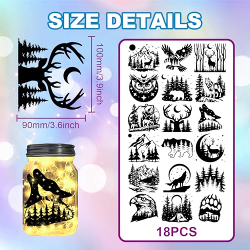 GLOBLELAND 18 Sheets Forest Animals Transfer Stickers Decals Stickers Wolf Deer Bear Eagle Rub on Transfer for Mason Jars Furniture Vase Glass Decorations Art Crafts - style: Forest Animals